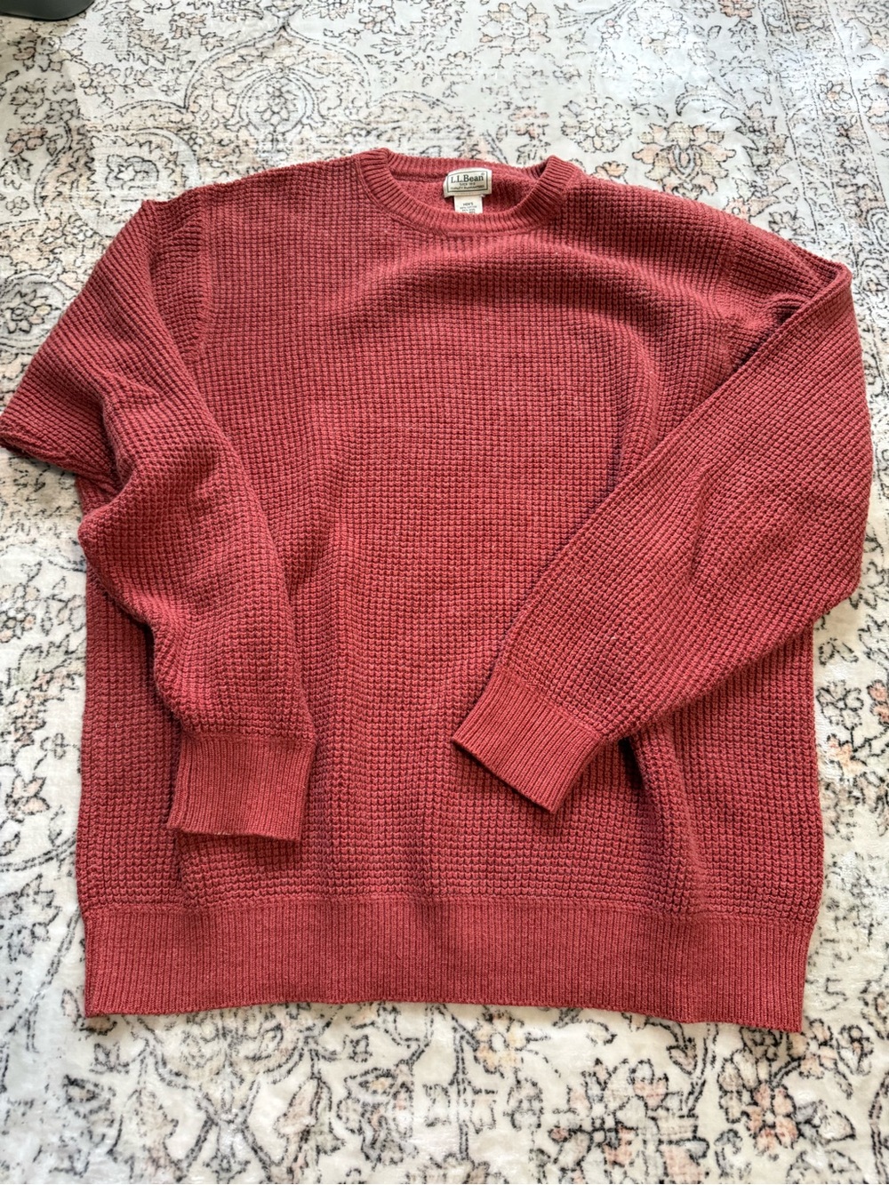 L.L. Bean Men's Crewneck Waffle Knit Sweater - Rust VINTAGE
